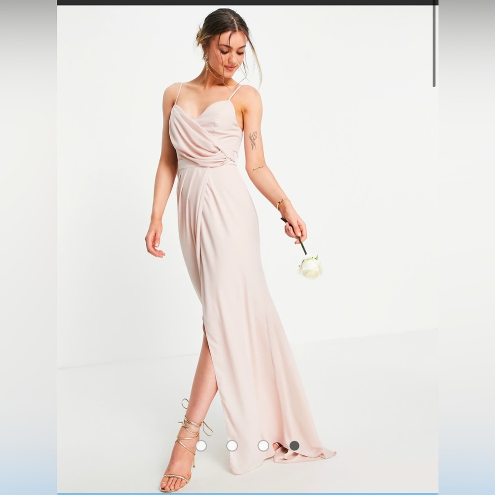 ASOS DESIGN Bridesmaid drape cami maxi dress with wrap waist in blush